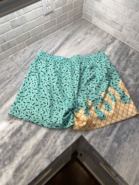 Men's Mint Patterned Athletic Shorts with Orange Waffle Accent